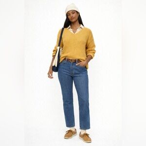 JENNI KAYNE Fisherman Knit Cabin Cozy Pullover Sweater Cotton Gold Yellow XS